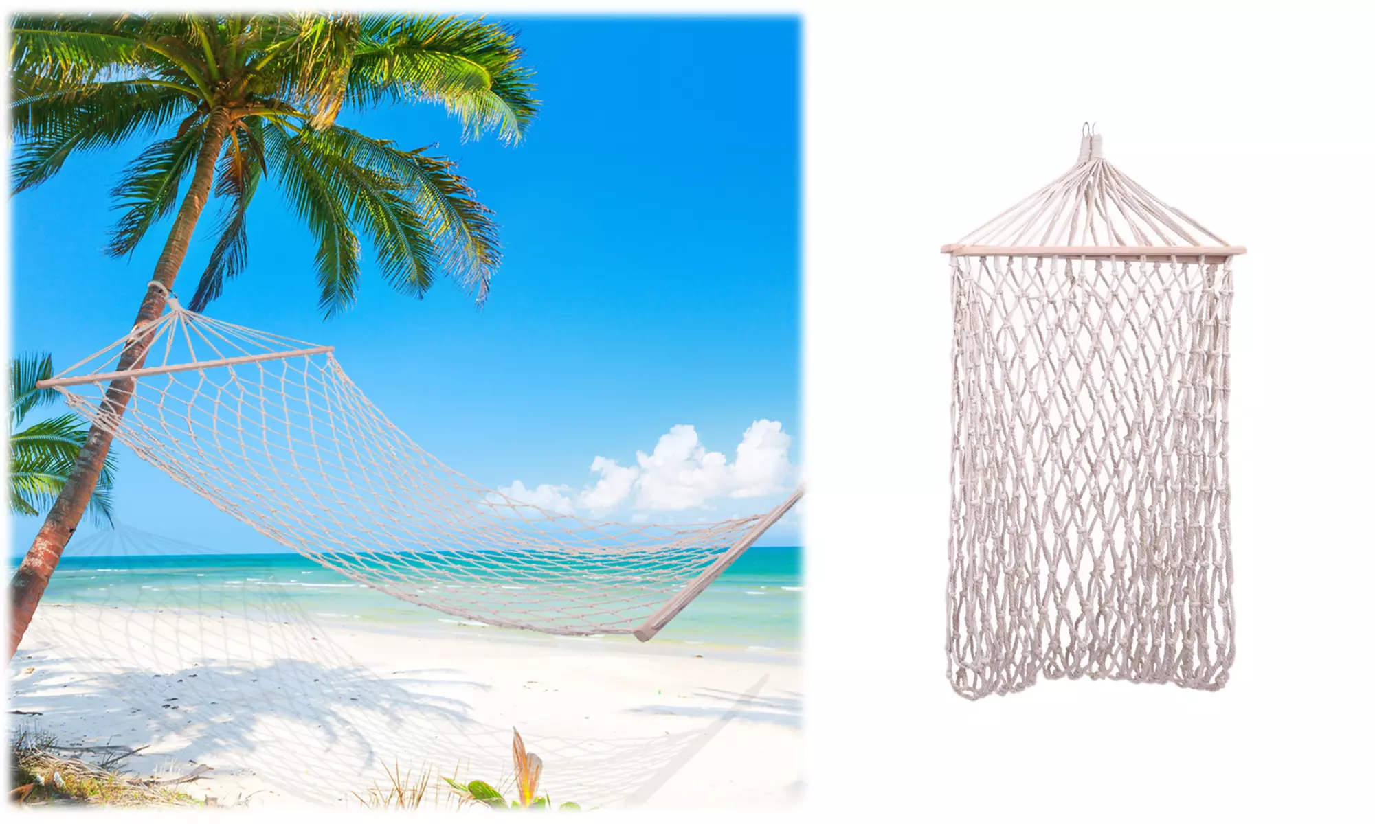 Wood Pole Cotton Rope Hammock Bed with Rope White - Primary Image