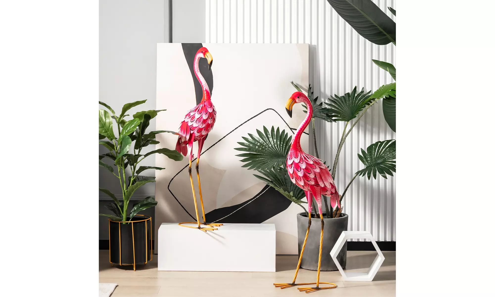 Costway 2-Piece Metal Flamingo Garden Statue Sculpture Set Yard Lawn Decoration - Primary Image