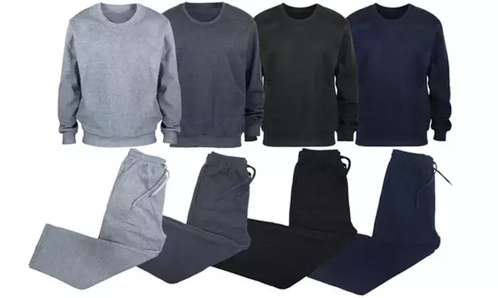 Men's Basic Solid Pullover Sweatshirt & Sweatpant Set (M-5XL) - Primary Image