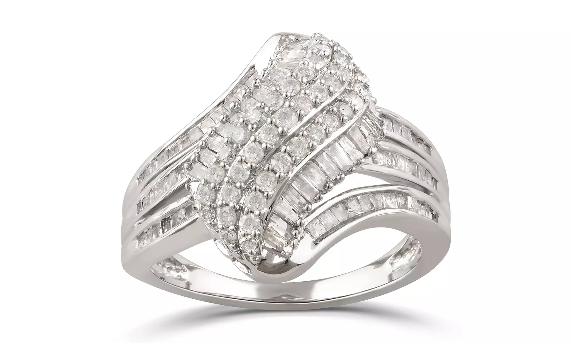1 CTTW Round and Baguette Diamond Twist Fashion Ring in 10K Gold by DiamondMuse - Primary Image