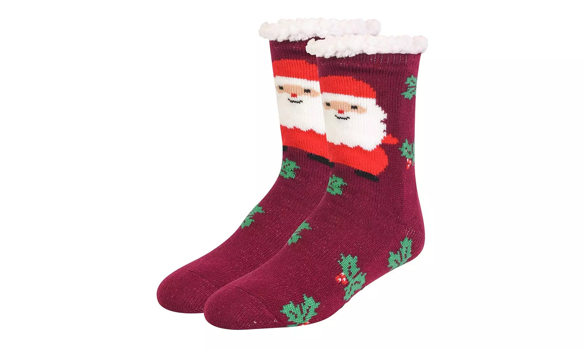 Women's Sherpa Fleece Lined Christmas Cozy Fuzzy Slipper Socks With Grippers