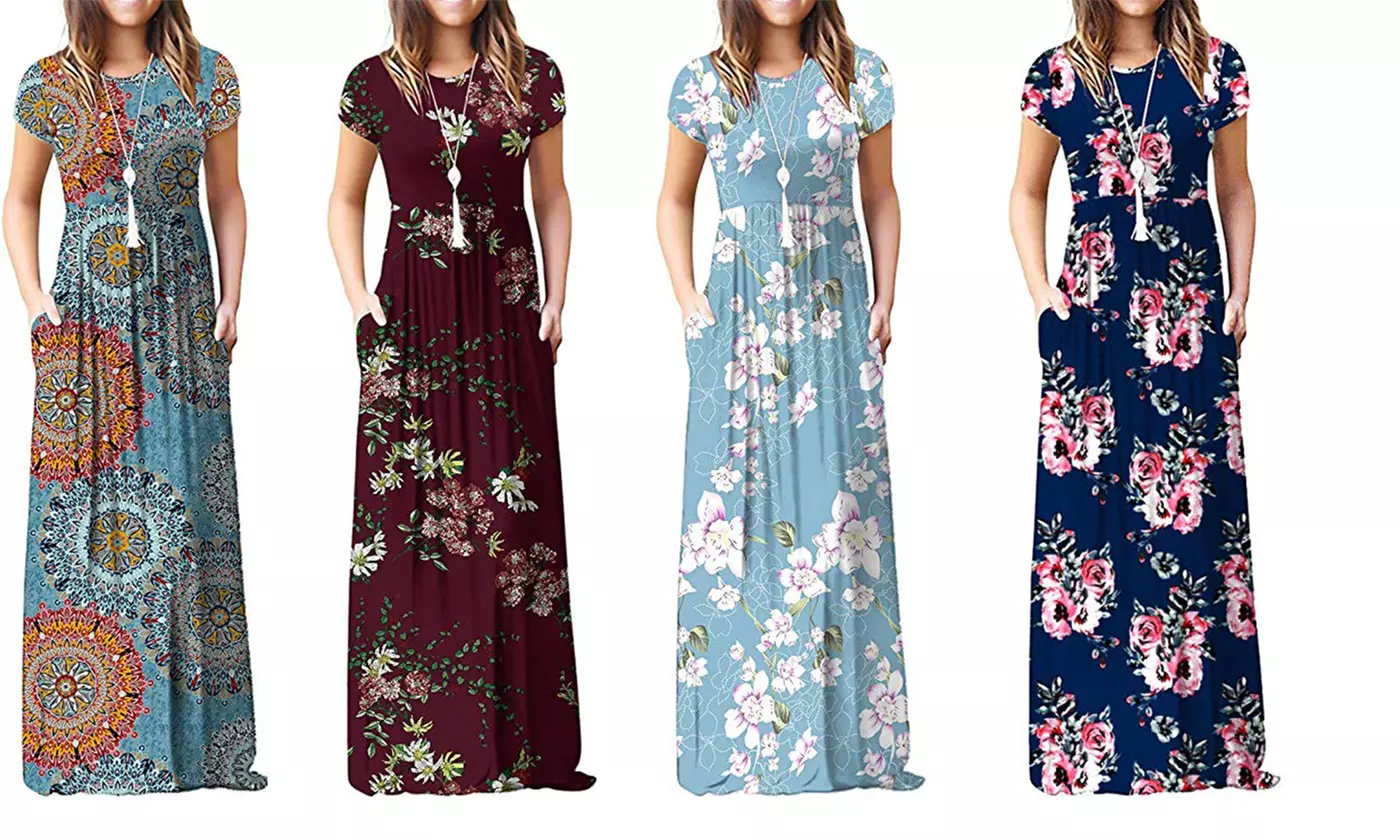 Women Summer Maxi Robe Sexy Long Casual Bohemian Beach Retro Knitted Dress - Primary Image