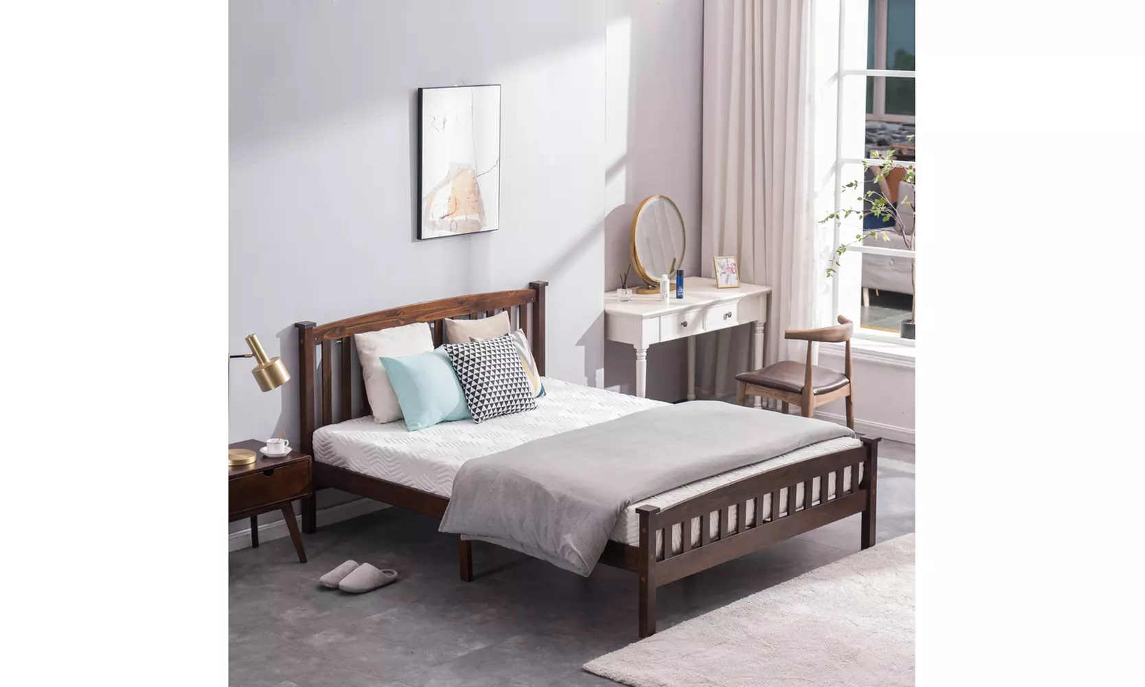PWB-044 Cap Vertical Strip Bed Walnut Twin/Full/Queen - Primary Image