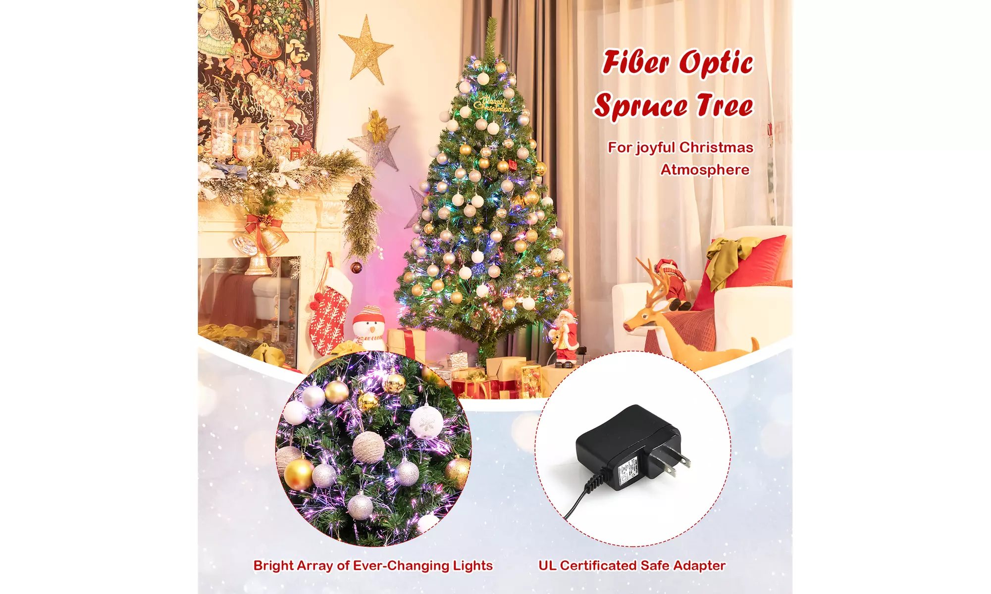 Costway 6ft Pre-lit Fiber Optic PVC Artificial Christmas Tree w/ 617 Branch Tips