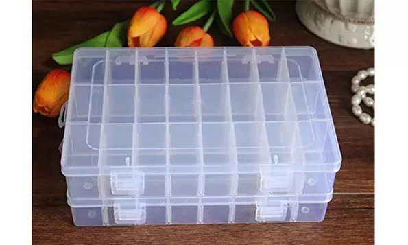 2-Pack 24 Grids Plastic Storage Box Jewelry Earring Tool Containers Organizer