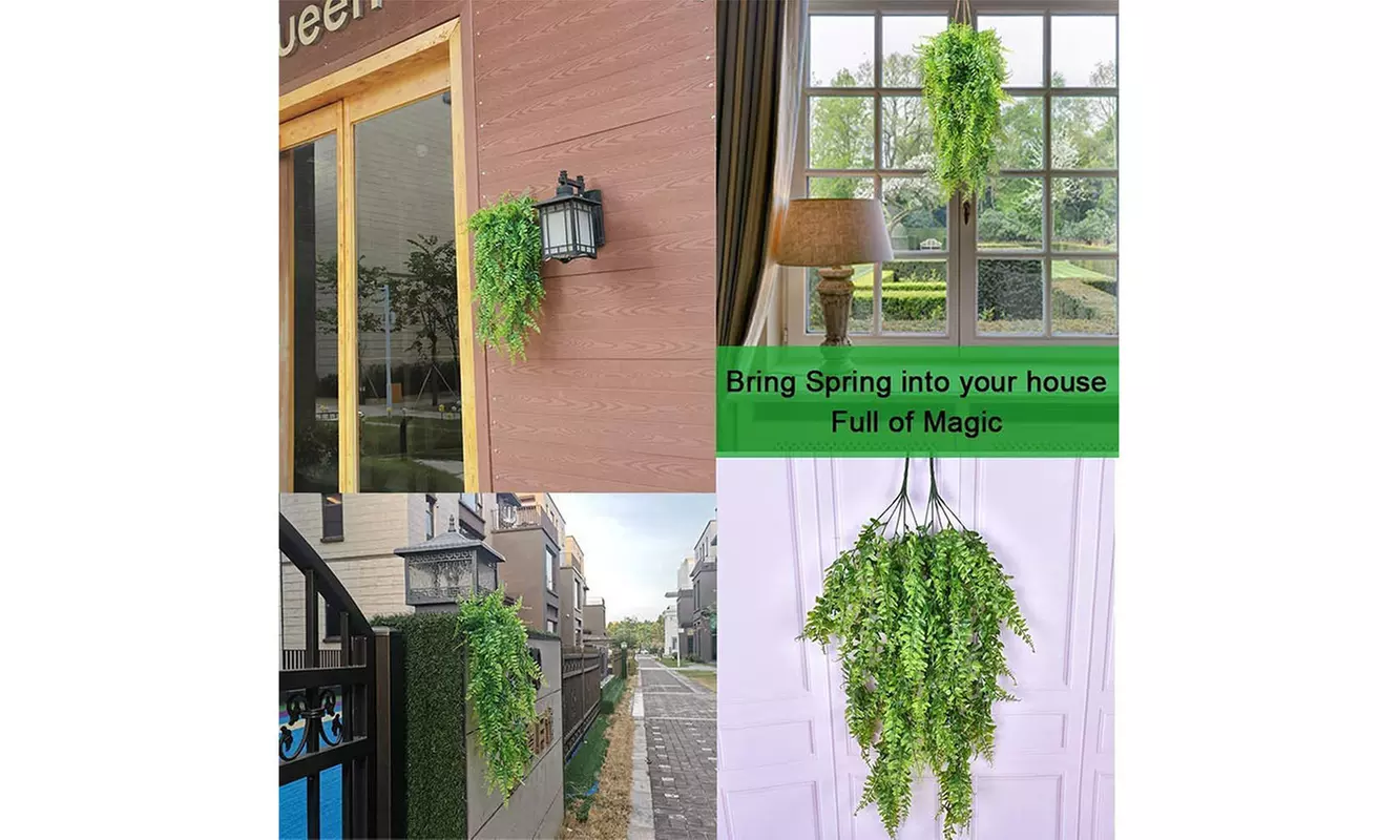 2Pcs Artificial Boston Ferns Hanging Plastic Plants for Wall Wedding Party Decor