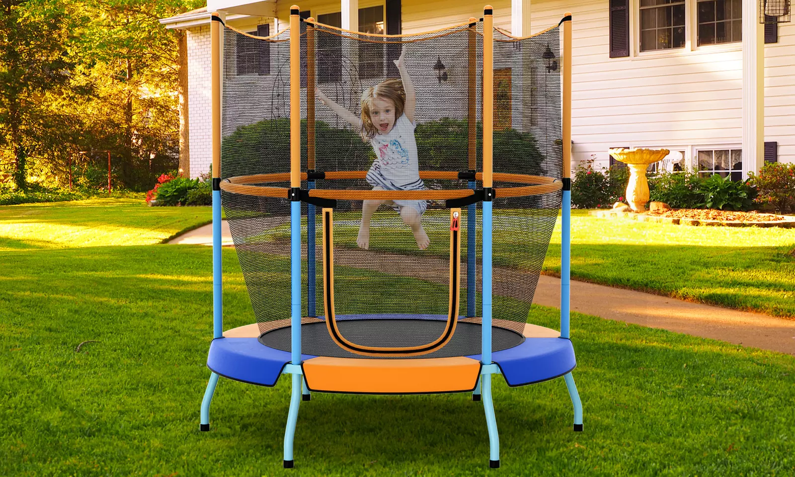 Costway 48" Toddler Trampoline for Kids w/ Safety Enclosure Net Heavy-duty Frame
