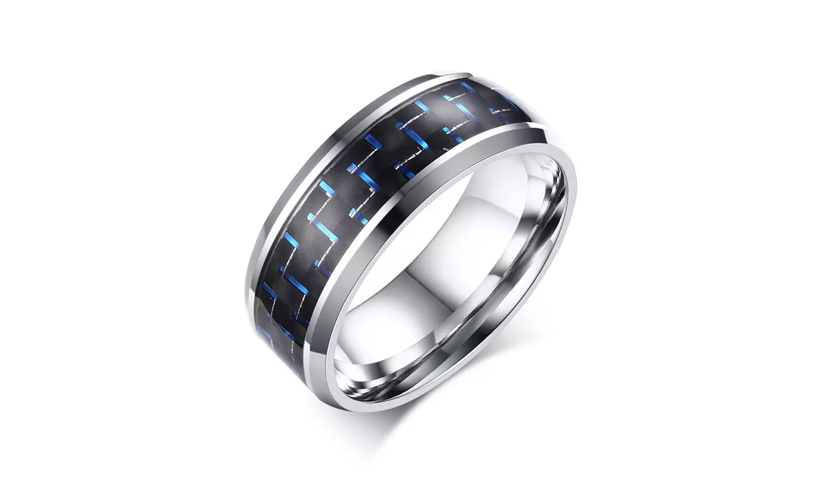 Men Rings Blue & Red Color Carbon Fiber Stainless Steel Wedding Rings - Primary Image