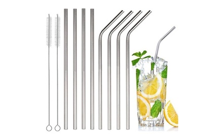 Stainless Steel Bent Or Straight Drinking Straws (4- Or 8-Pack) | Groupon