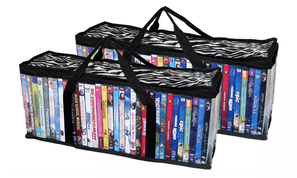 Evelots 2 Portable Zebra DVD Blue Ray Media Storage Bags Holds 33 Each - Primary Image