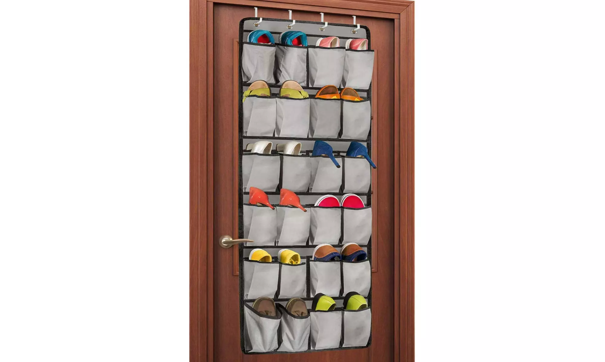 Over the Door Shoe Organizer, 24 Large Pocket Shoe Rack Over the Door Complete - Primary Image