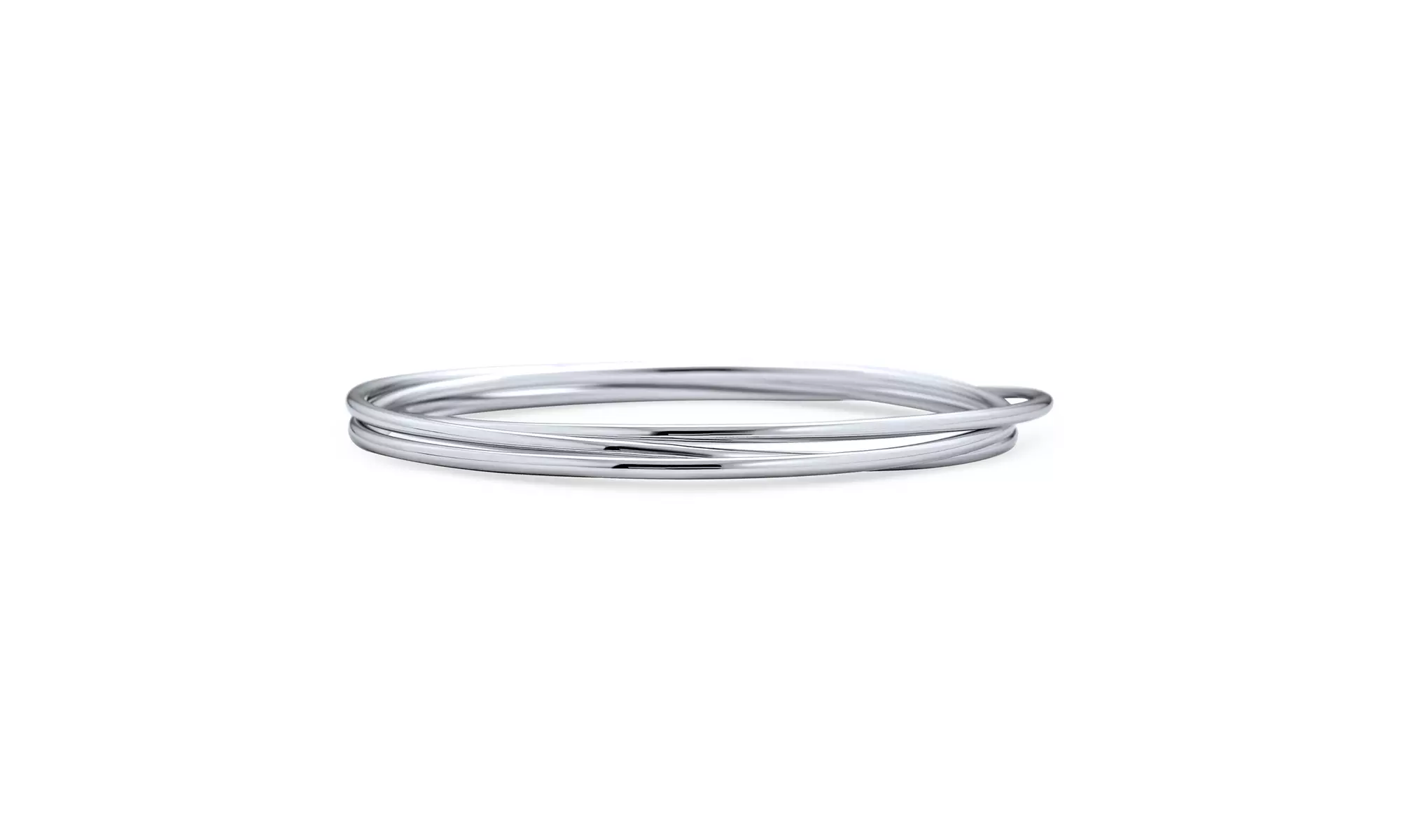 Set of 3 Round Stackable Smooth Bangle Bracelet High Sterling Silver - Primary Image