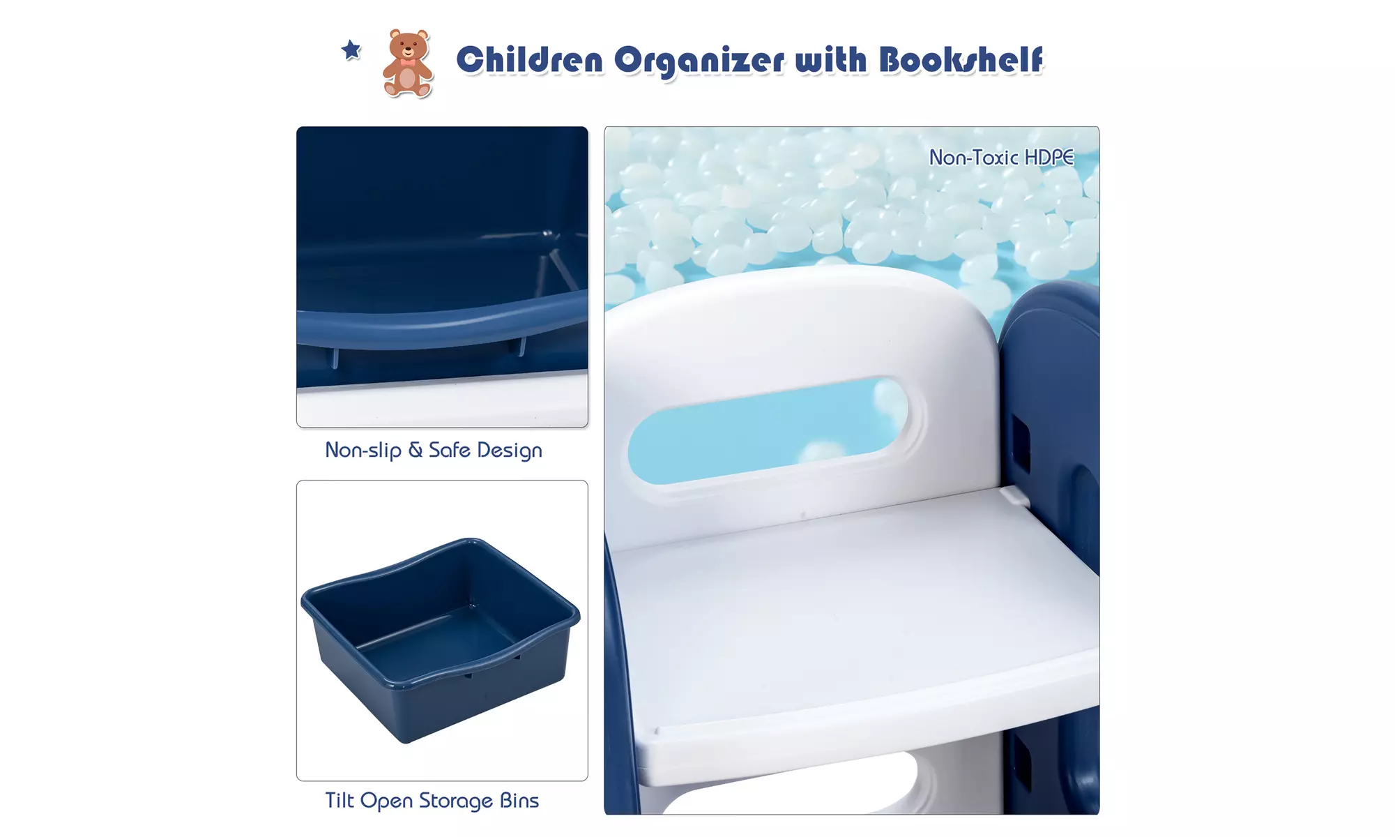 Costway Kids Toy Storage Organizer w/Bins & Multi-Layer Shelf for Playroom