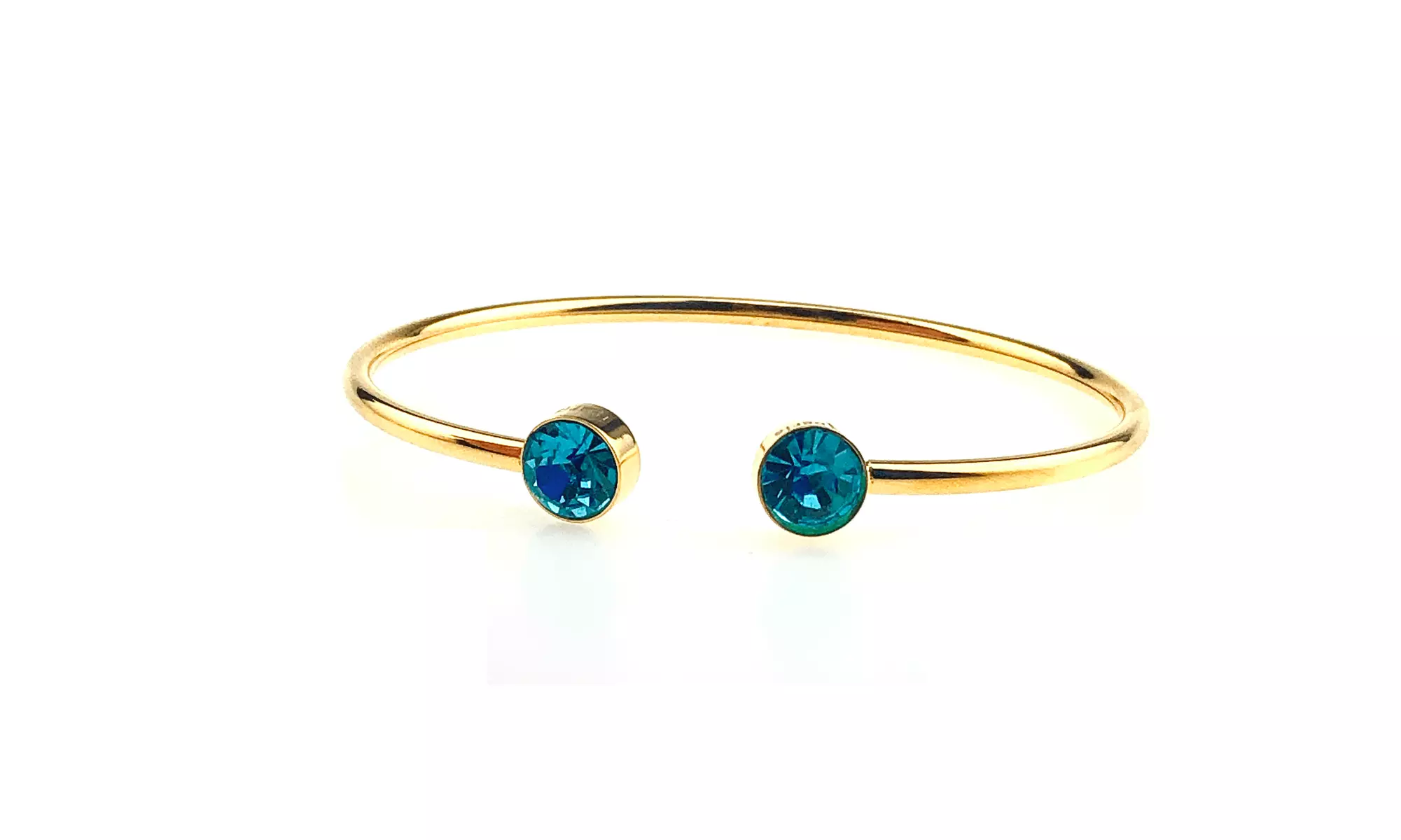 14k Yellow Gold Plated 4 Ct Round Blue Zircon Stackable Bangle Bracelet - Second Medium