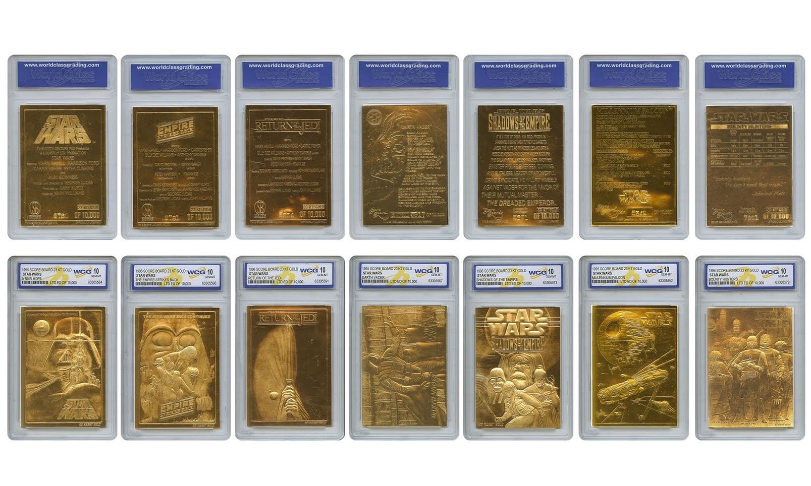 Star Wars Mega Bundle - Complete SET of 7 Gold Cards - Each Graded Gem-Mint 10