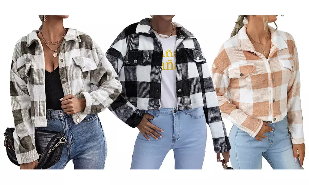 Women's Buffalo Plaid Button Down Jacket Shacket - Primary Image