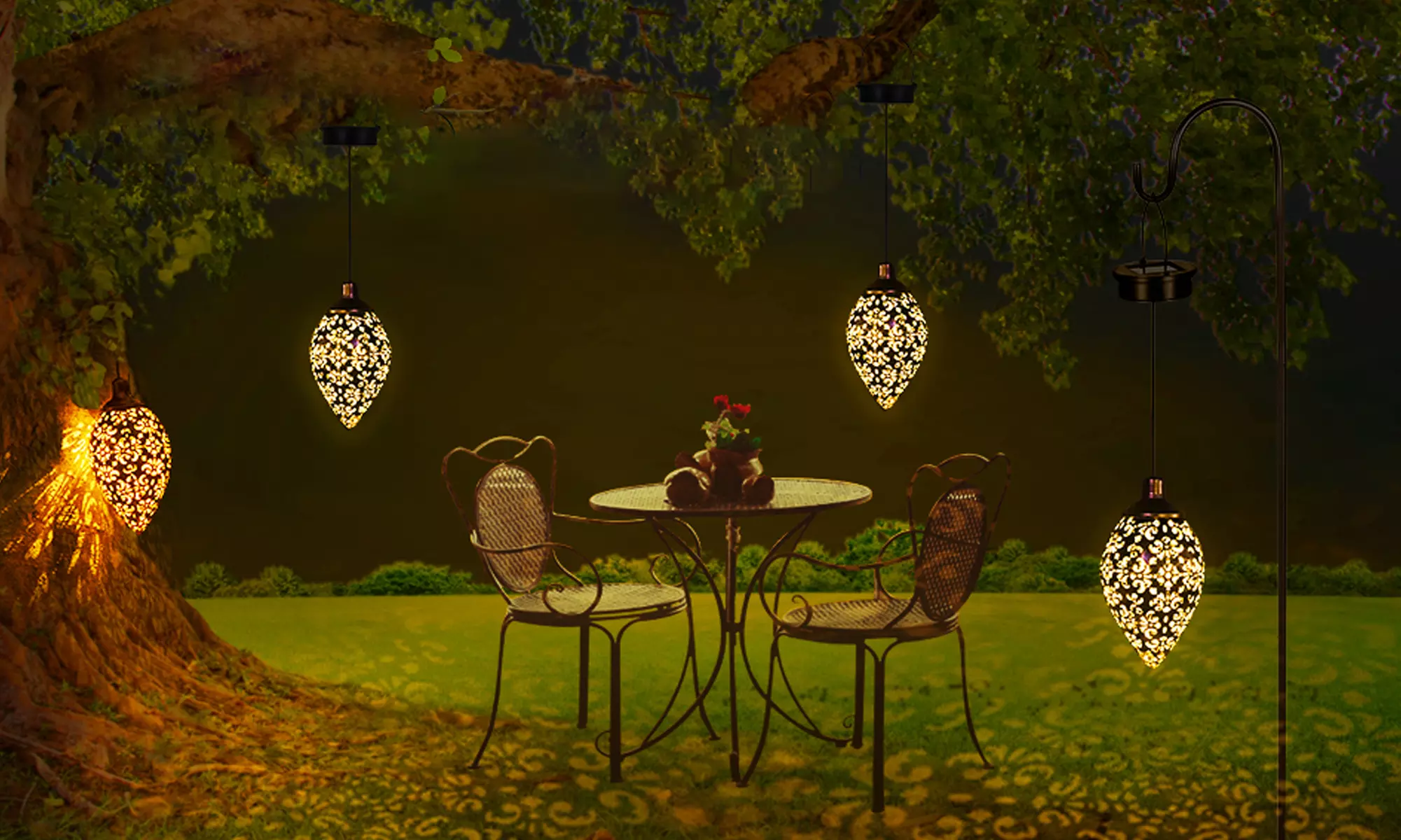 Hanging Solar Lights Solar Lantern Garden Metal Lights Waterproof for Outdoor