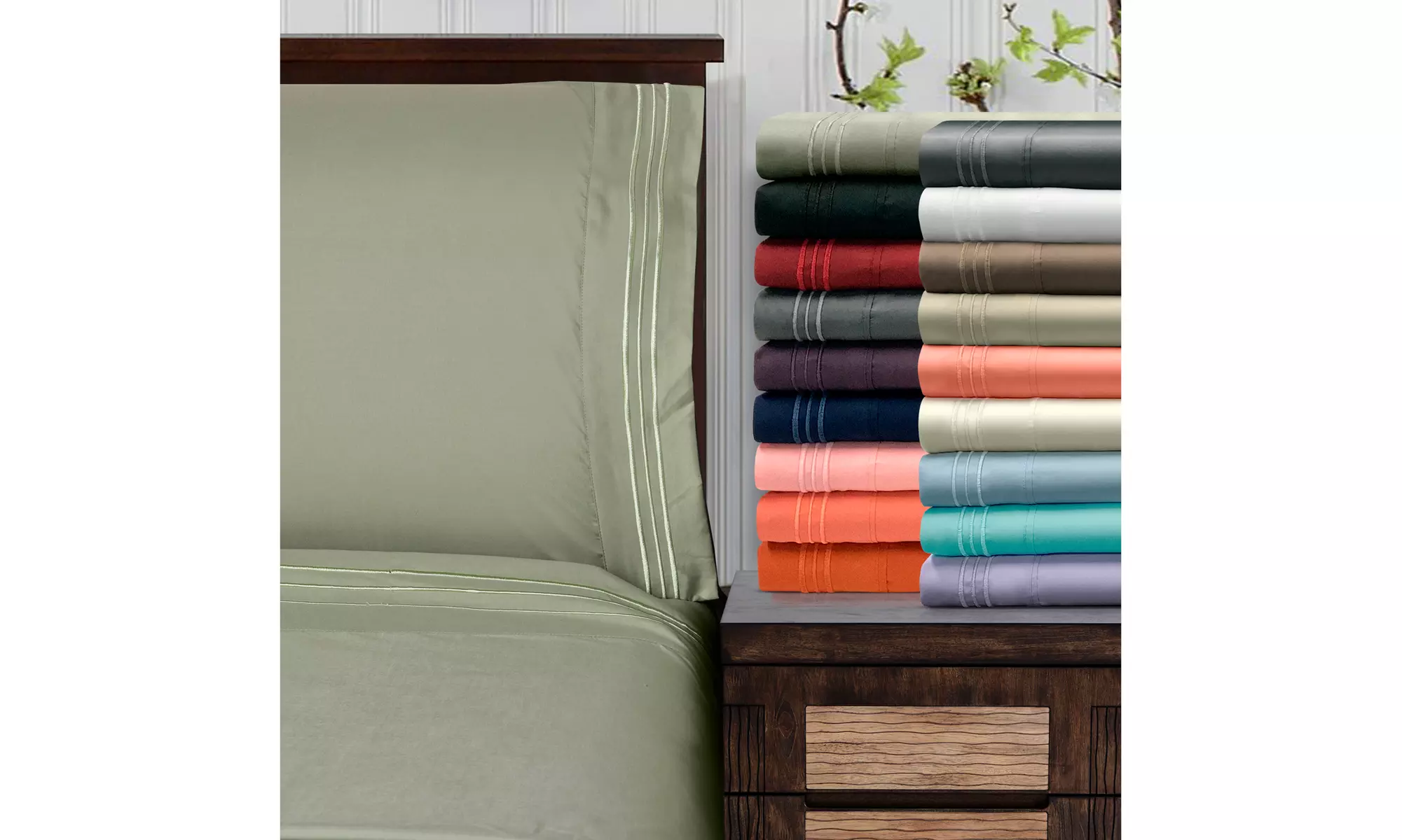 Superior Solid 3-Line Embroidery Wrinkle-Free Microfiber Sheet Set - Primary Image