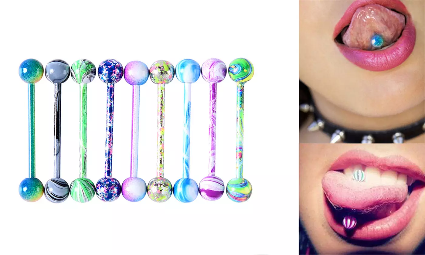 10Pcs Stainless Steel Tongue Rings Set Body Piercing Jewelry Retainer