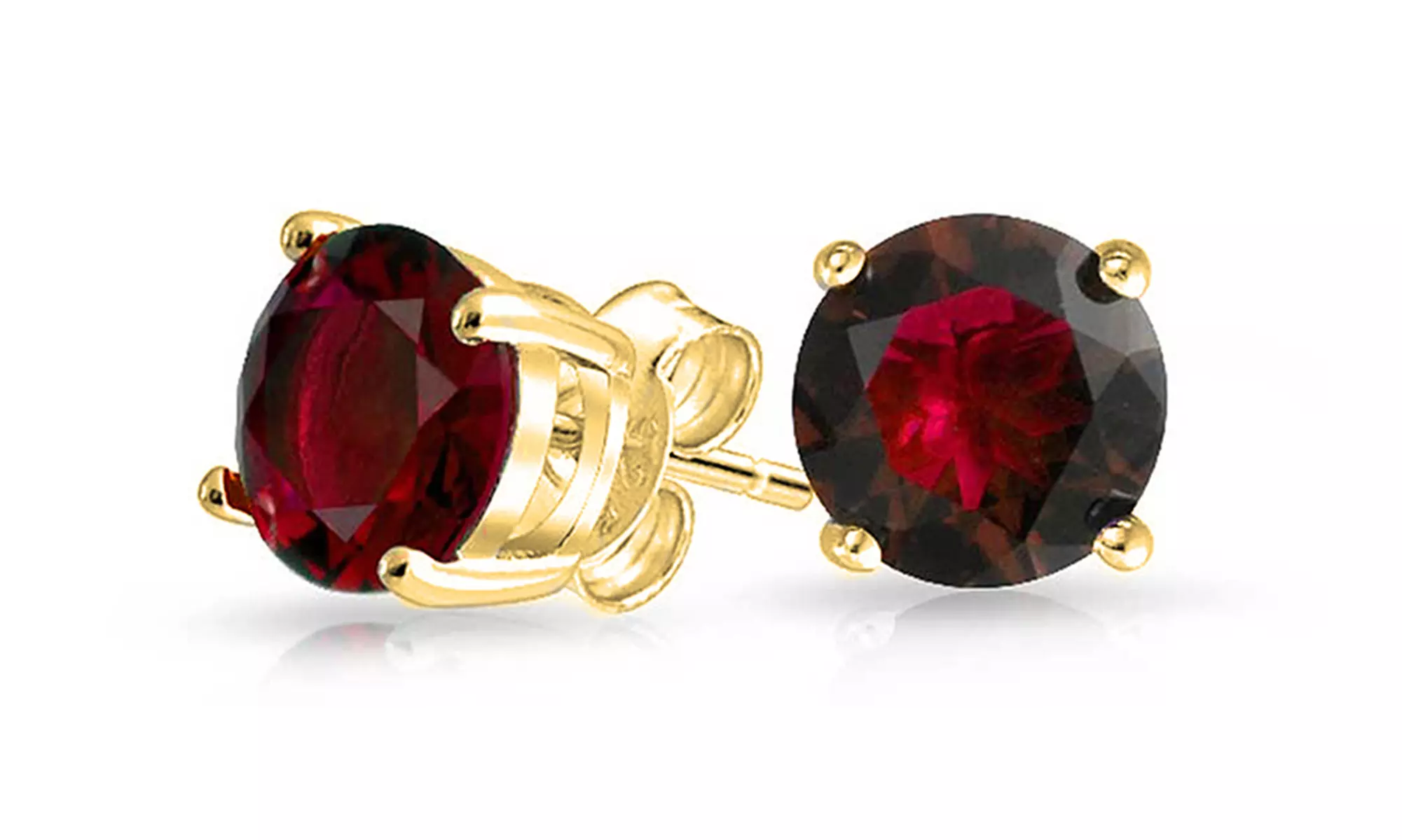 14K Gold Plated Genuine Gemstone Garnet Stud Earrings in Sterling Silver - Primary Image