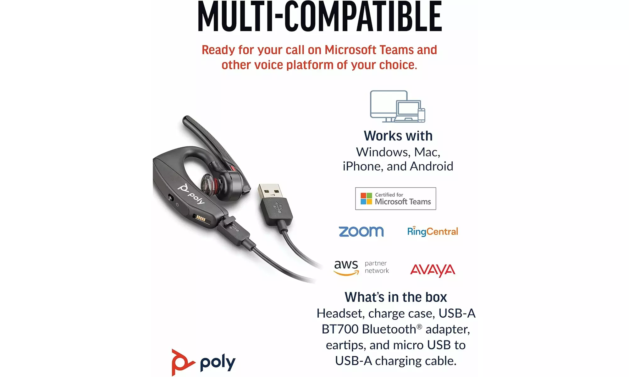 Poly Voyager 5200 UC Wireless Headset with Charging Case