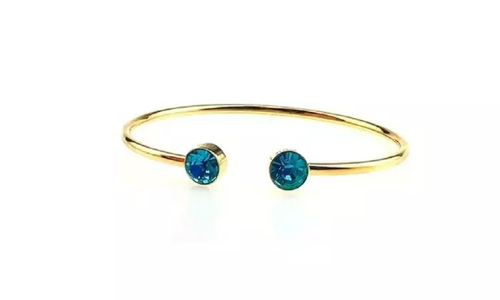 18k Yellow Gold Plated Silver 3 Ct Round Blue Zircon Stackable Bangle Bracelet - Primary Image