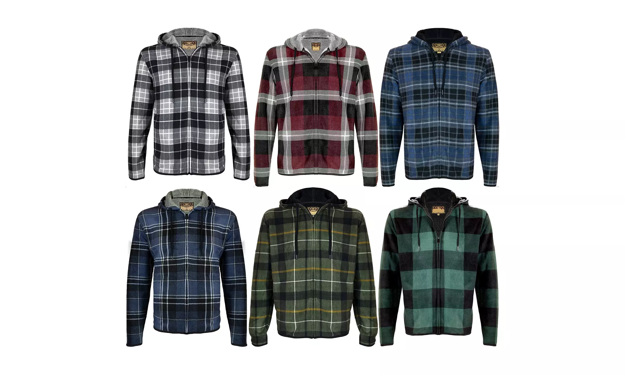Men's Soft Sherpa Lined Zip Up Two Pocket Long Sleeve Flannel Hoodie (S-2XL) - Primary Image