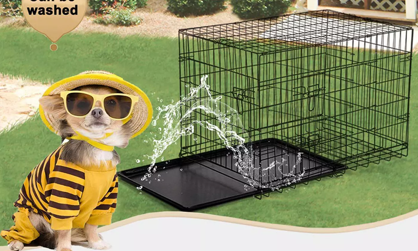 20" - 48" Folding Metal 2 Door Pet Kennel Playpen Dog Crate - Primary Image