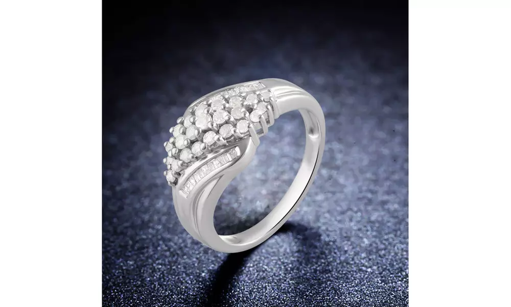 1/2 CTTW Cluster Diamond Anniversary Ring in Sterling Silver by DiamondMuse - Primary Image