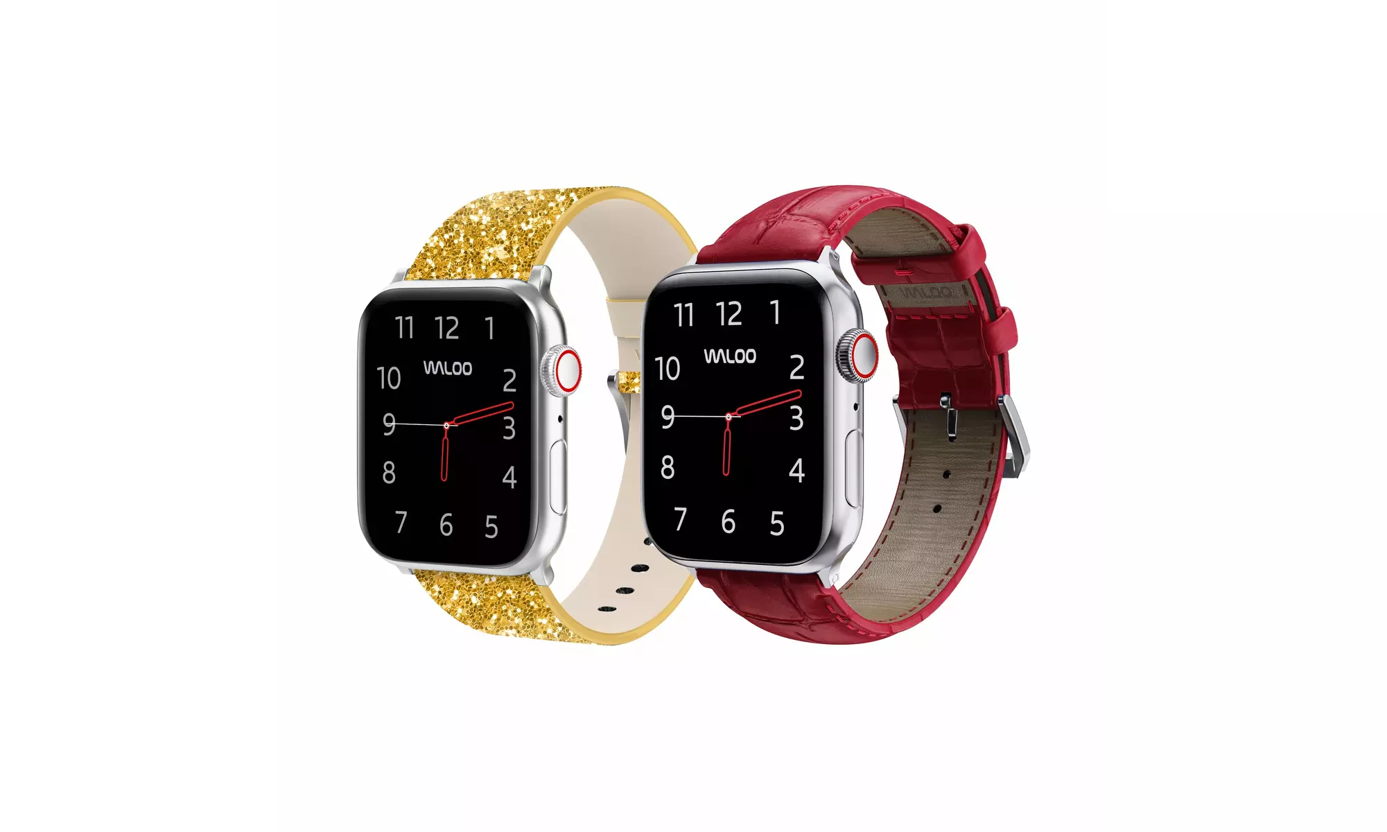Waloo 2-Pack Leather Bling and Crocodile Embossed Apple Watch Bands
