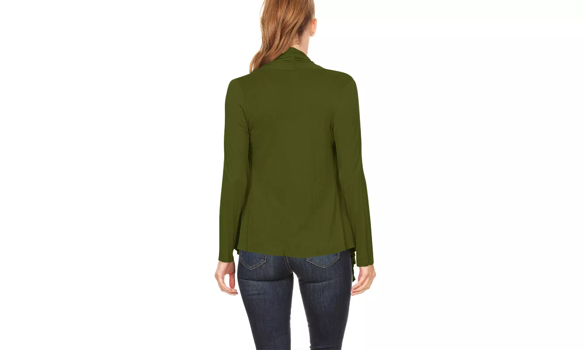 Women's Long Sleeve Draped Neck Open Front Solid Cardigan 