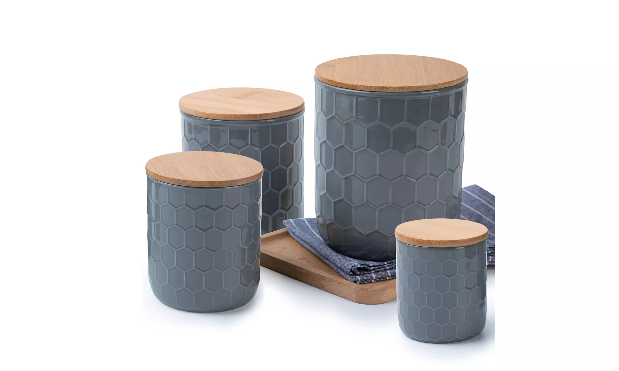 Culinary Edge 4-Piece Ceramic Canister Set with Bamboo Lids - Second Medium
