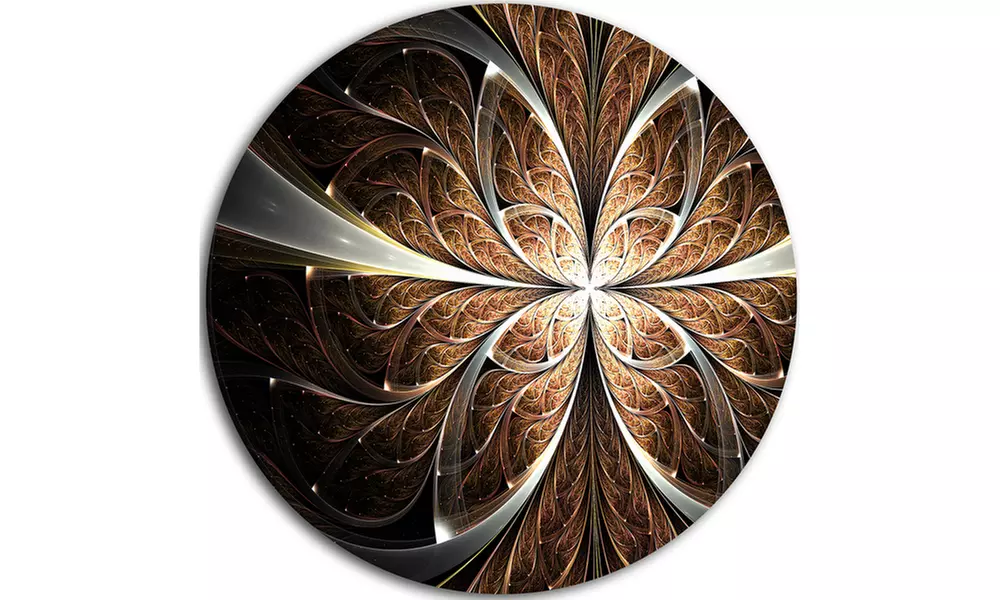 Fractal Flower Brown Black Digital Art' Floral Metal Circle Wall Art - Second Medium
