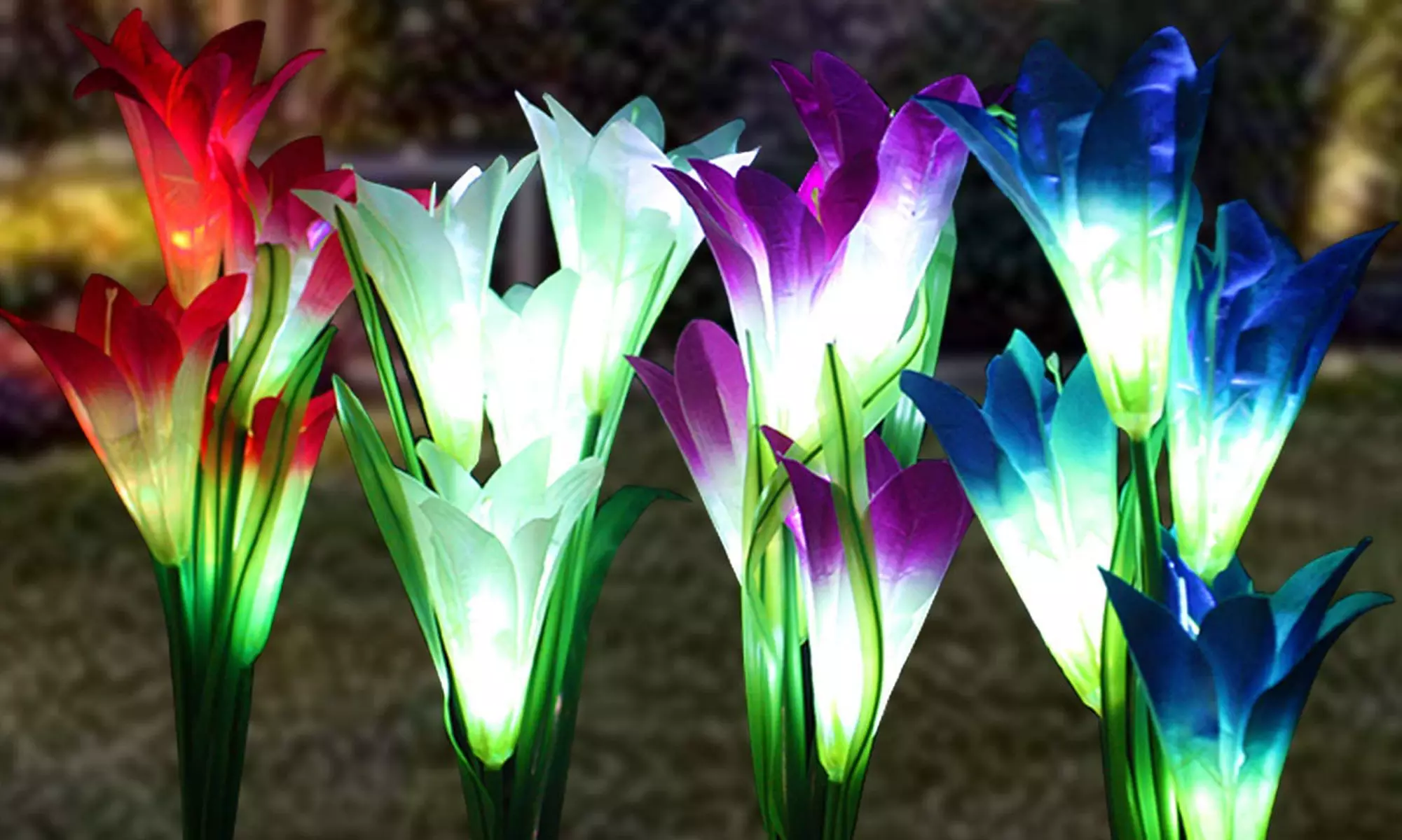 Outdoor Solar Garden Stake Lights Solar Powered Lights Lily Flower (4 Pack) - Primary Image