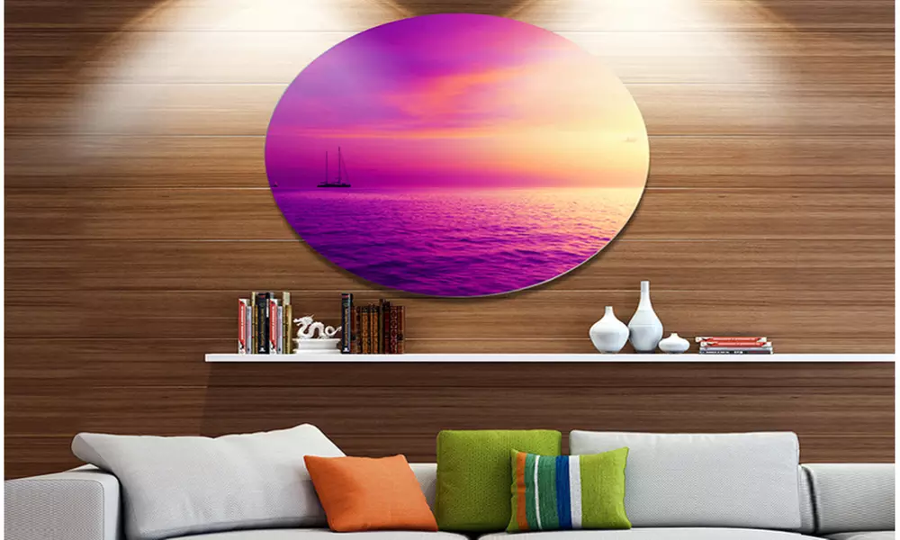 Purple Sea in Maldives At Sunset' Disc Large Seashore Circle Metal Wall Decor - Primary Image