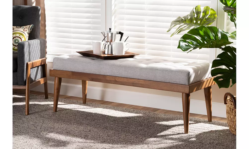 Linus Fabric Upholstered and Button Tufted Wood Bench - Primary Image