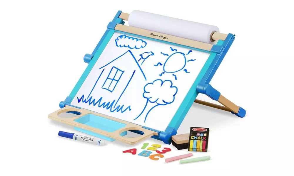 Melissa & Doug Double-Sided Magnetic Tabletop Art Easel, Dry-Erase/Chalk-board - Primary Image