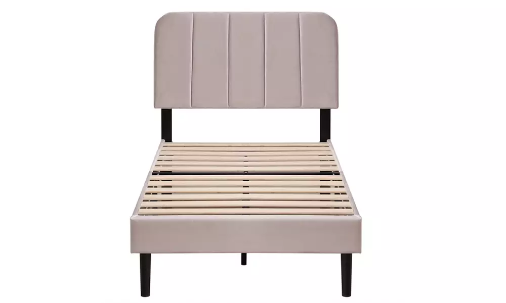 Twin Adjustable Headboard Height Flannelette Soft-Packed Bed Light Khaki - Primary Image