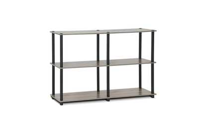 Furinno 99130GYW/BK Turn-N-Tube 3-Tier Double Size Rack, French Oak Grey/Black