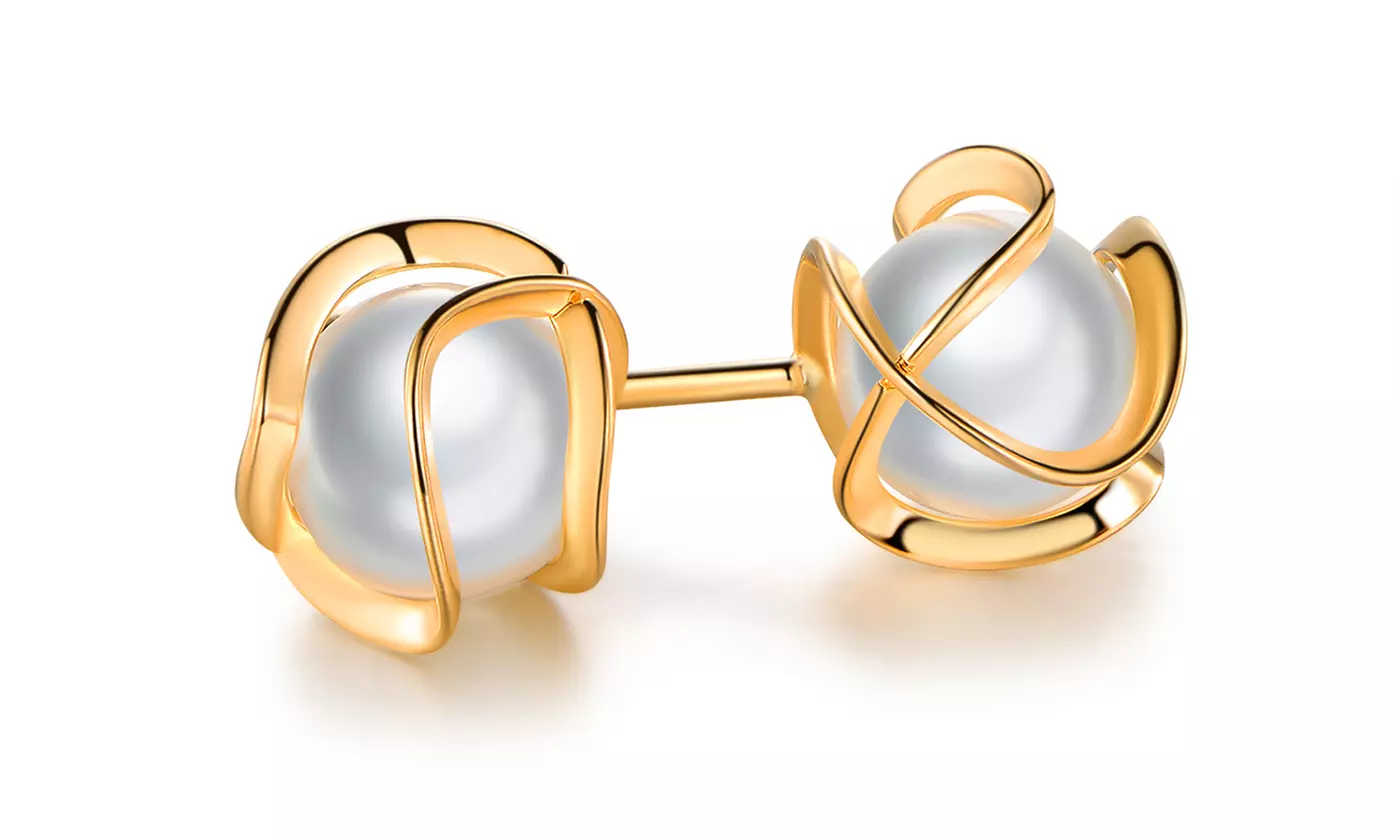 6mm Cultered Fresh water pearl Cage Earrings 