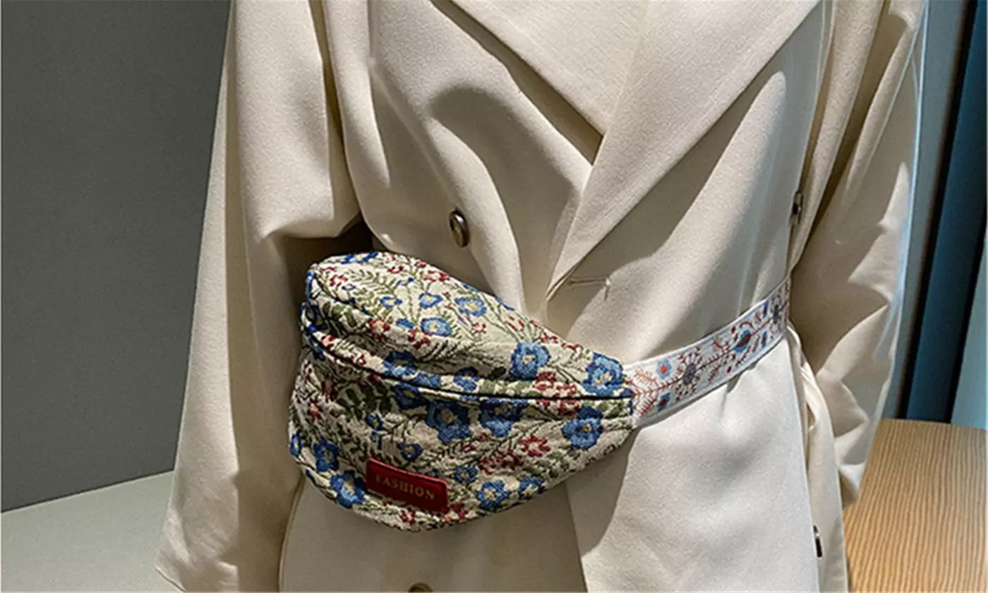 Floral Large Crossbody Fanny Pack Running Travel Bag Passport Bag 