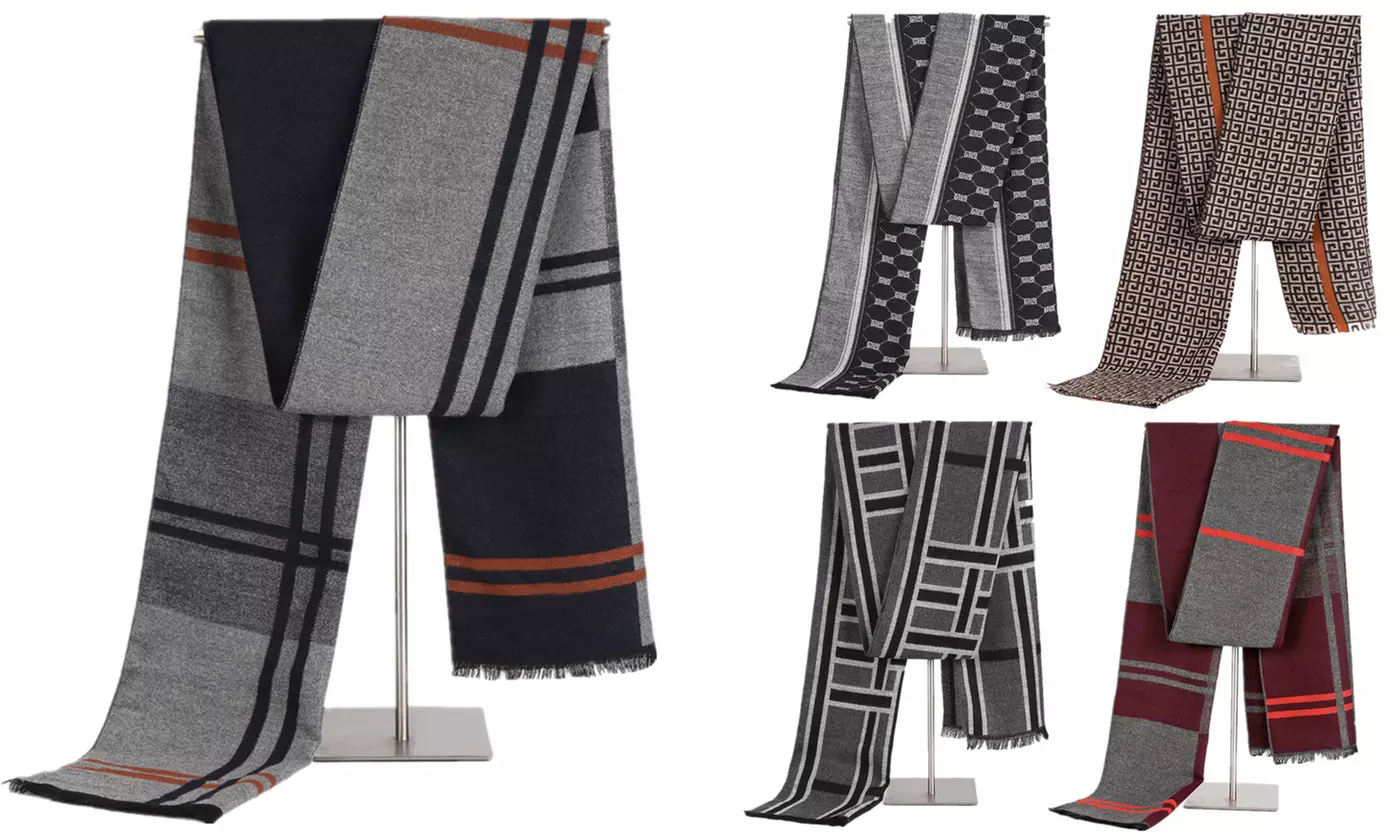 Men Winter Scarf Soft Warm Long Scarves Premium Cashmere Feel Unique Design - Primary Image
