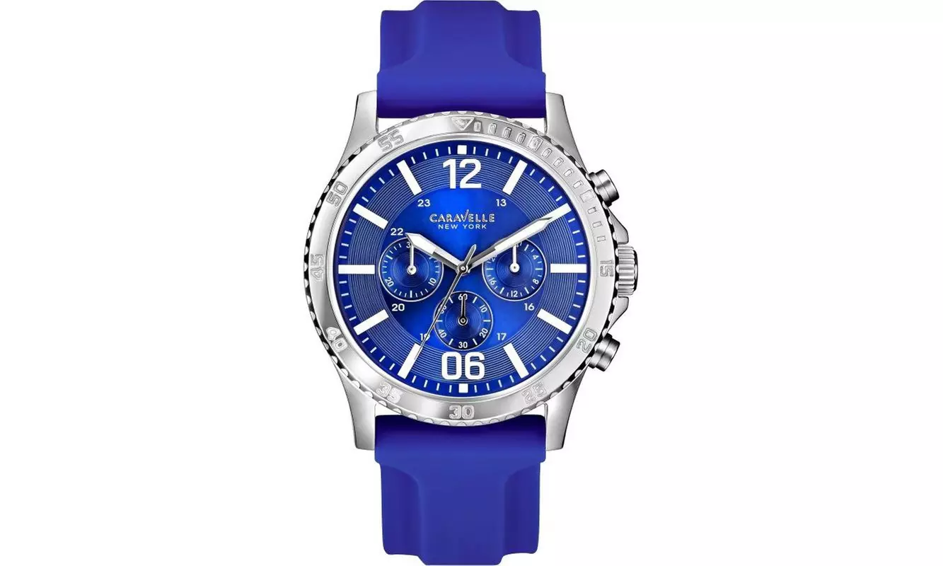 Caravelle by Bulova Men's 43A117 44mm Blue Dial Silicone Watch - Primary Image