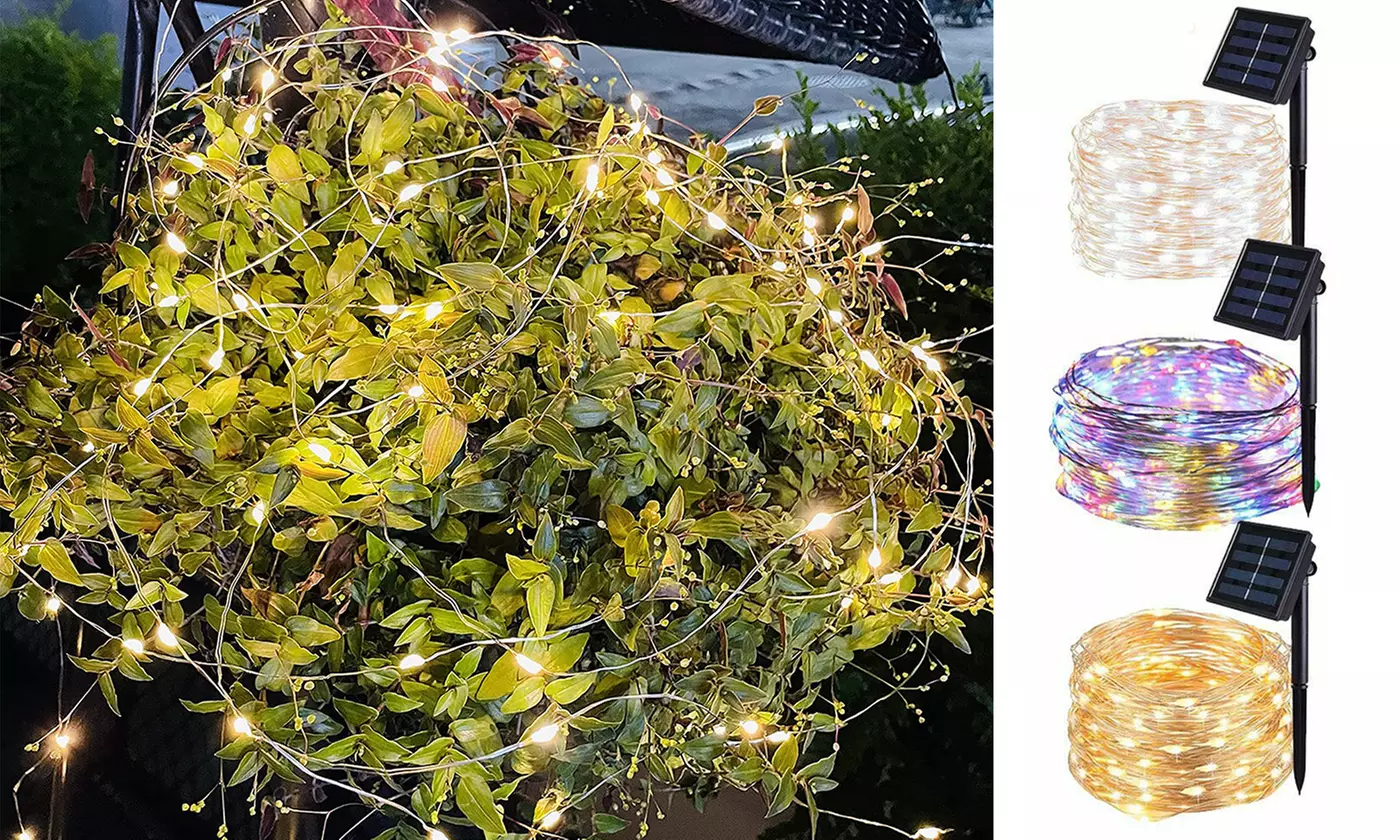 100 LED Solar Fairy String Light Copper Wire 8 Modes Garden Decor 1 or 2 Pack - Primary Image