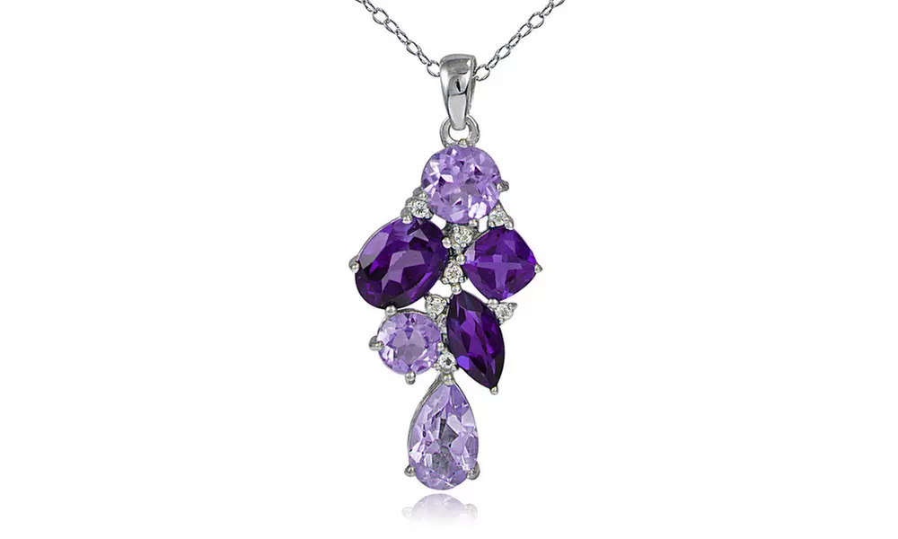 3.5ct TGW African Amethyst, Amethyst and White Topaz Cluster Necklace - Primary Image