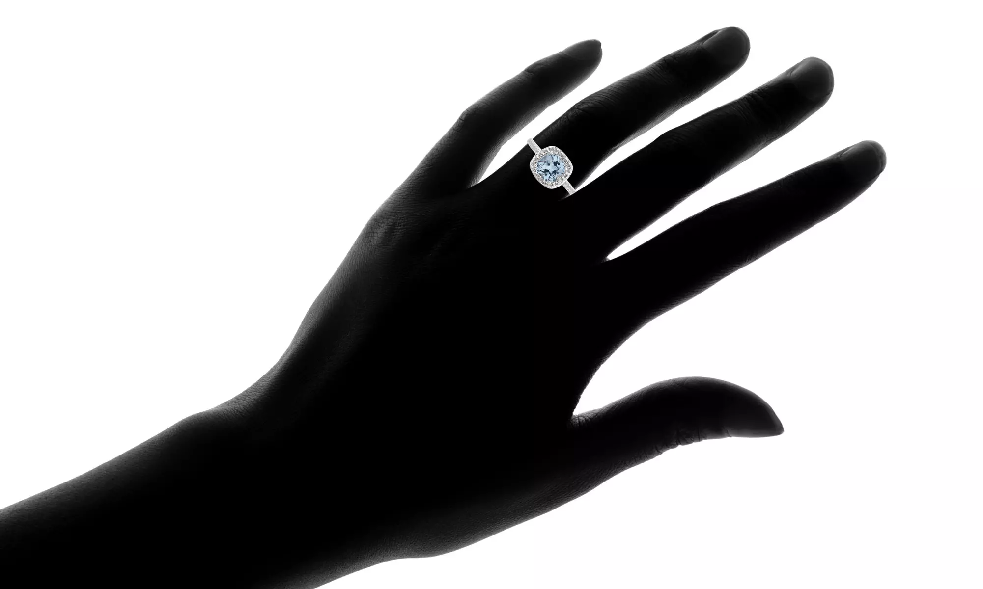Gemstone & Created Sapphire Halo Ring in Sterling Silver Diamond Accent Jewelry