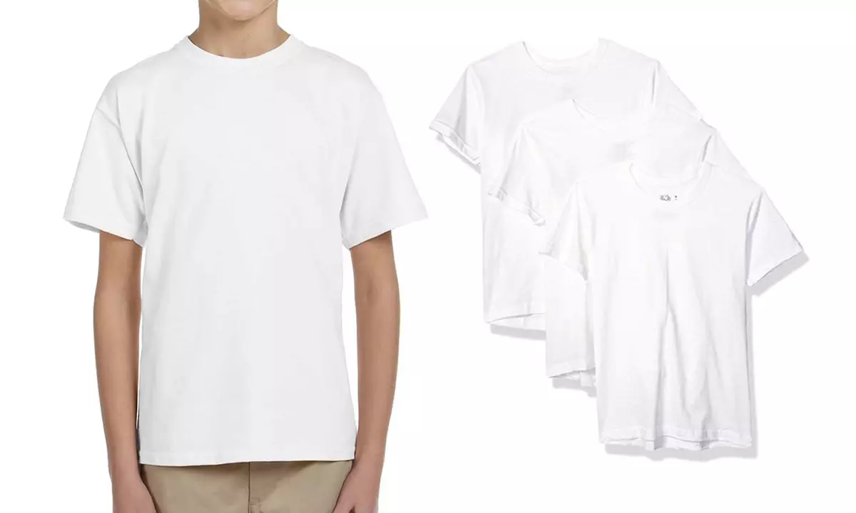 10 Pack Fruit of the Loom Boys White Crew Tag Free T-Shirts 