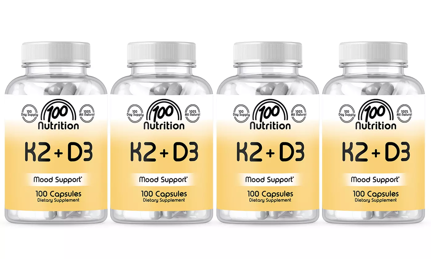 100 Nutrition Vitamin K2 plus Vitamin D3 Mood and Immune Support Supplement - Primary Image
