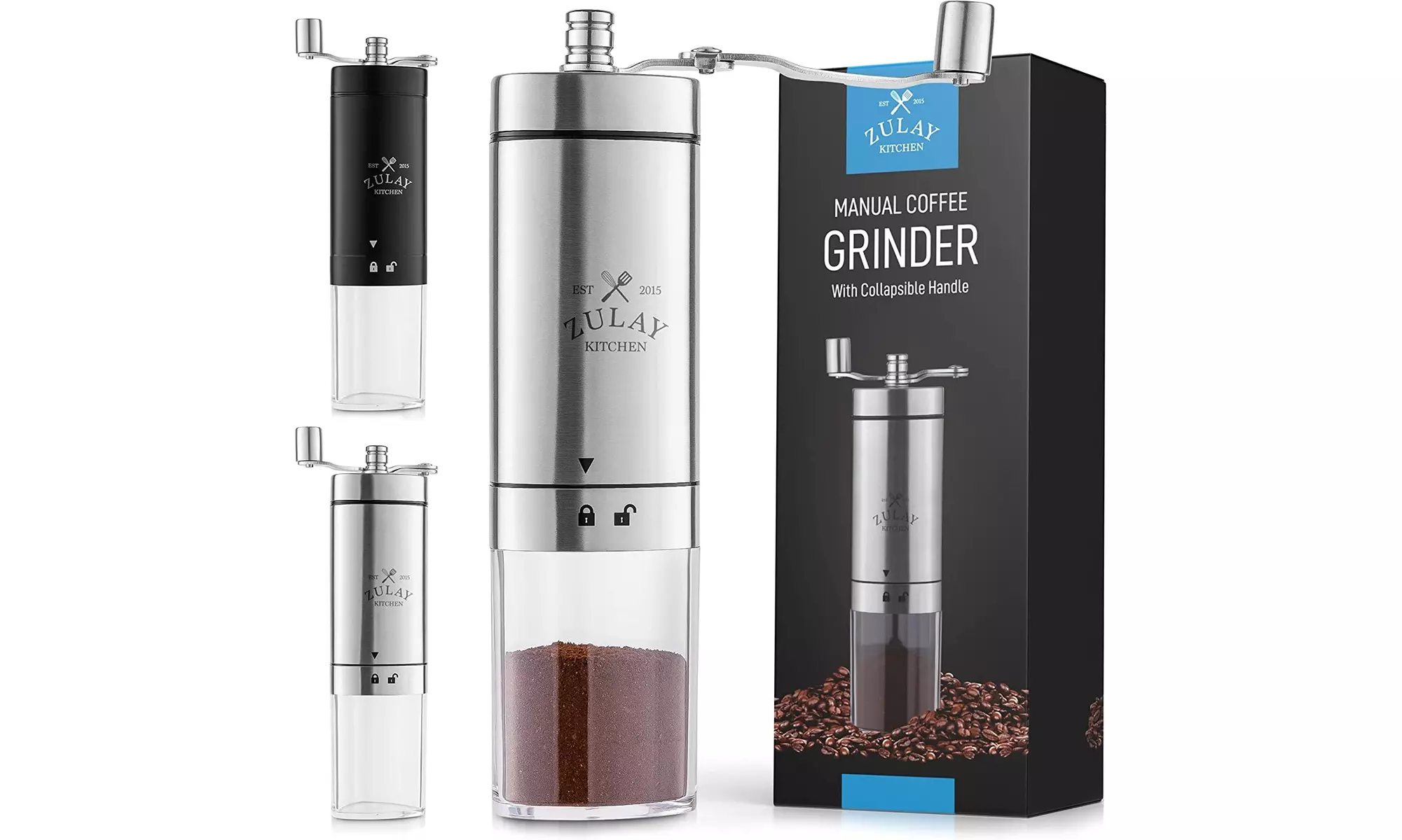 Zulay Kitchen New Manual Coffee Grinder, Folding Handle - Stainless Steel - Primary Image