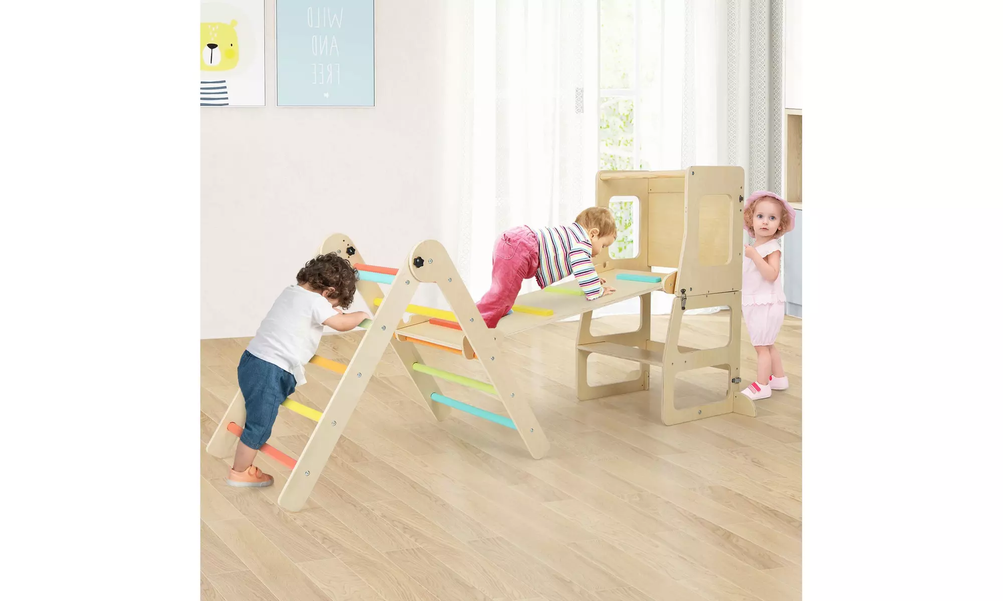 7-in-1 Toddler Climbing Toy Set w/ Reversible Ramp Convertible Step Stool